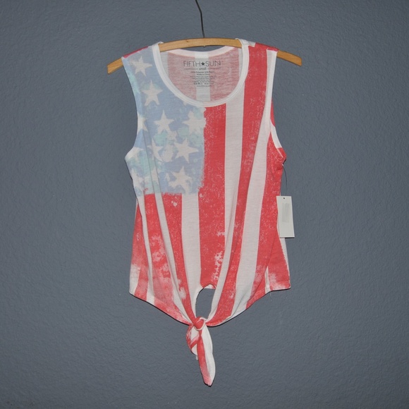 New FIFTH SUN Painted Flag Tie-Front Top NWT [D6] - Picture 3 of 7